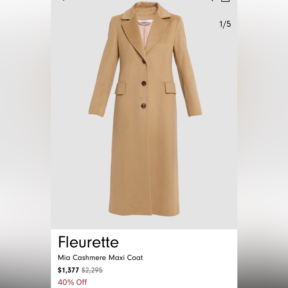 💫 FLEURETTE Mia Brown Camel Cashmere Classic Luxury Long Maxi Coat Trench Size 6 - Picture 2 of 12